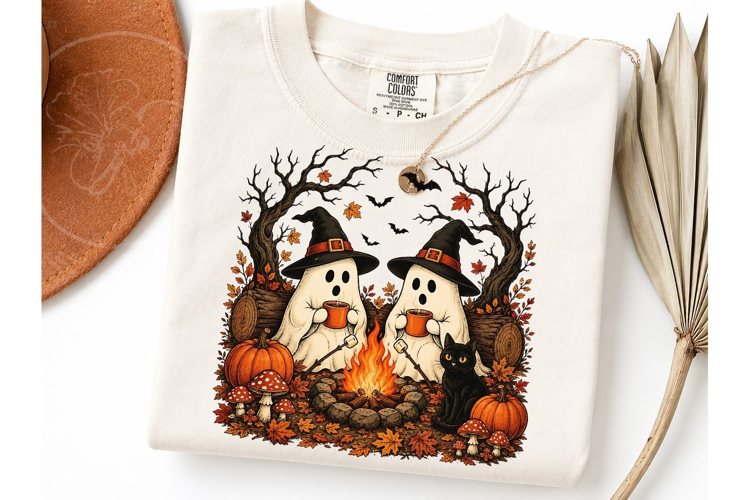 Halloween Ghost Campfire PNG Tee Design