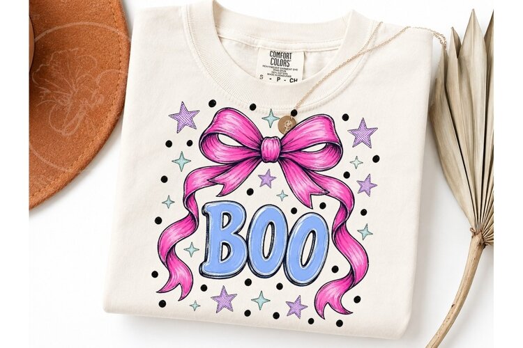 Boo Coquette Bow Halloween PNG Tee example image 1