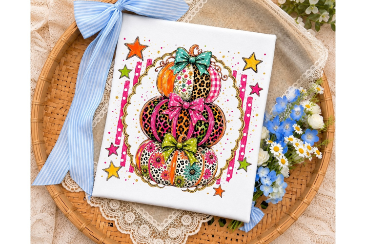 Stacked Pumpkins Bow PNG Sublimation Tee