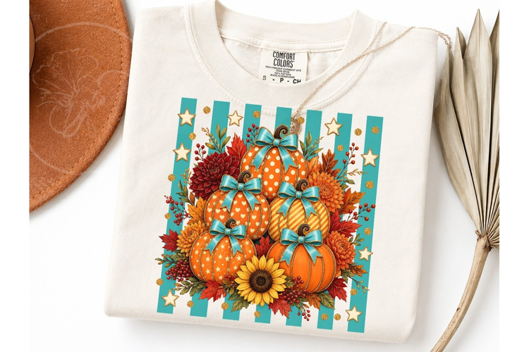 Fall Pumpkin Floral Bow PNG Sublimation