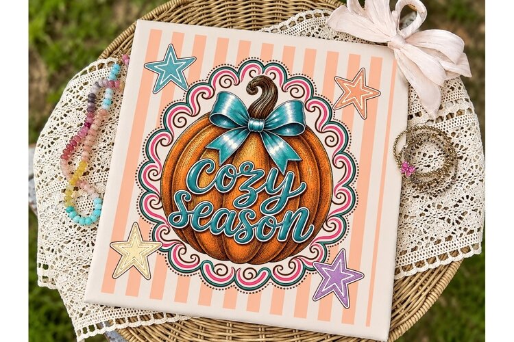 Cozy Season Pumpkin Bow PNG Shirt Design example image 1