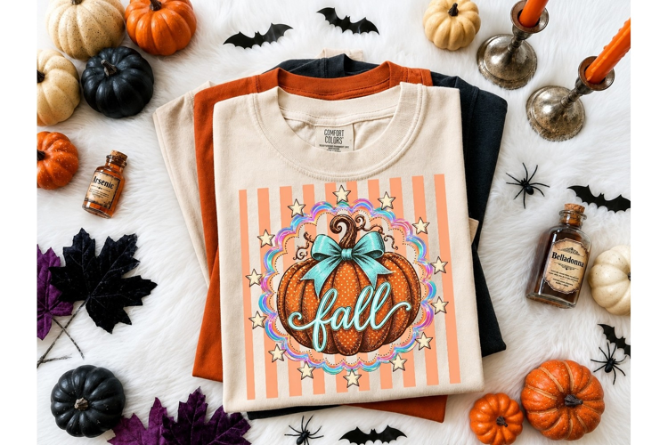 Fall Pumpkin Bow Stars PNG Sublimation T
