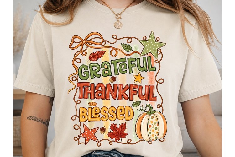 Grateful Thankful Blessed Fall PNG Tee