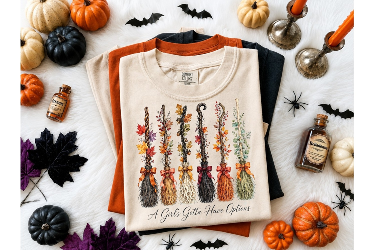 Witch Brooms Fall Halloween PNG Tee
