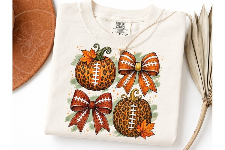 Fall Football Pumpkin Bow PNG Sublimatio example image 1