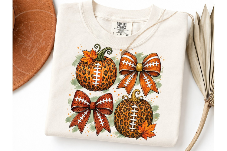 Fall Football Pumpkin Bow PNG Sublimatio