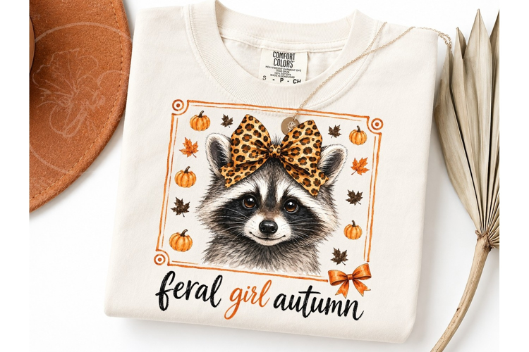 Feral Girl Autumn Raccoon PNG Tee Design