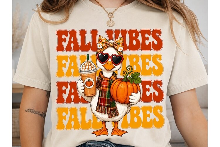 Fall Vibes Duck Pumpkin PNG Sublimation example image 1