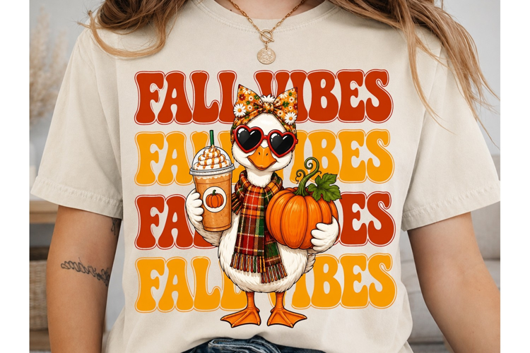 Fall Vibes Duck Pumpkin PNG Sublimation