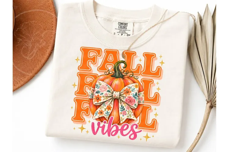 Fall Vibes Pumpkin Bow PNG Graphic Tee