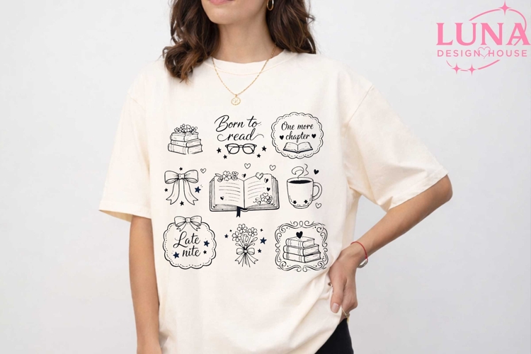Book Lover Doodles PNG, Reading Clipart Bundle, Bookish PNG
