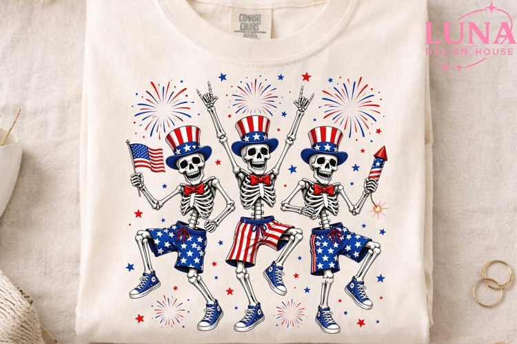 Dancing Skeletons 4th of July PNG, Patriotic Skeleton PNG