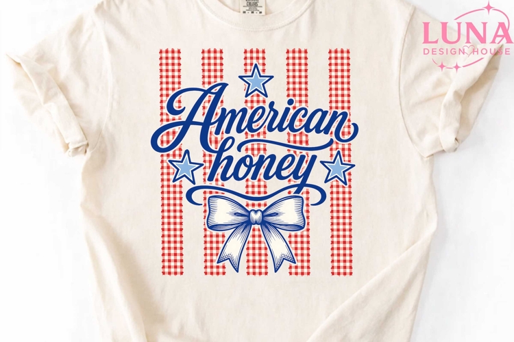 American Honey Patriotic Bow PNG, 4th of July Sublimation PN