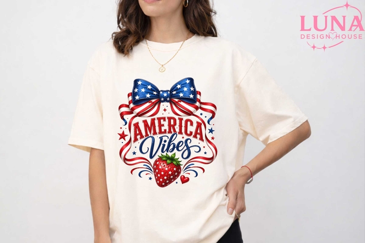 America Vibes Patriotic Bow PNG, 4th of July Sublimation PNG