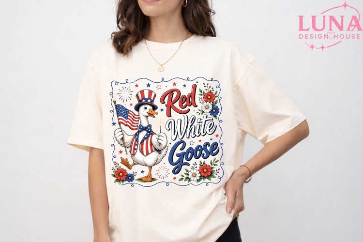 Red White Goose PNG, Patriotic Goose Clipart, 4th of July PN