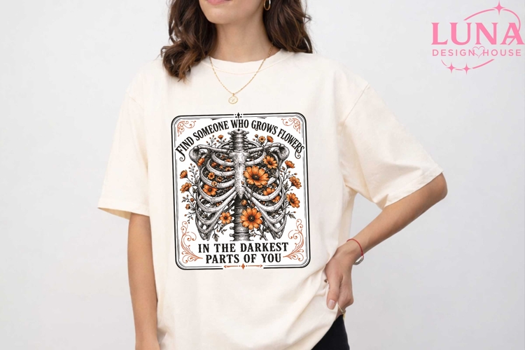 Skeleton Ribcage Flowers PNG, Floral Anatomy PNG, Gothic PNG