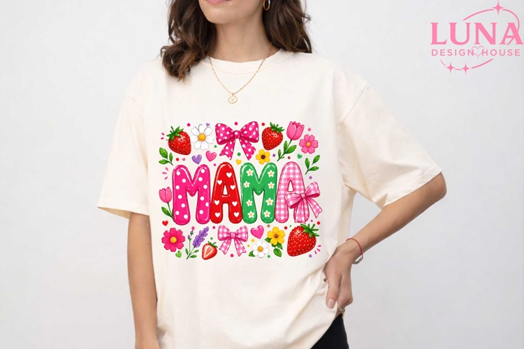 Mama Strawberry Floral PNG, Cute Mom Sublimation, Mothers Da