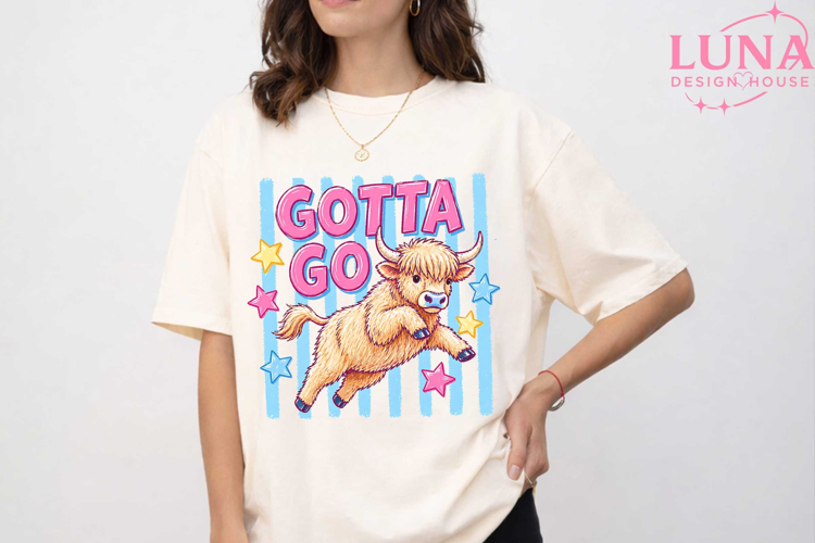 Cute Highland Cow Gotta Go PNG, Funny Cow Clipart, Farm Anim