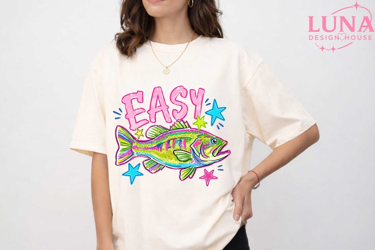 Easy Bass Fish Retro Sublimation PNG, Fishing PNG, Neon Fish