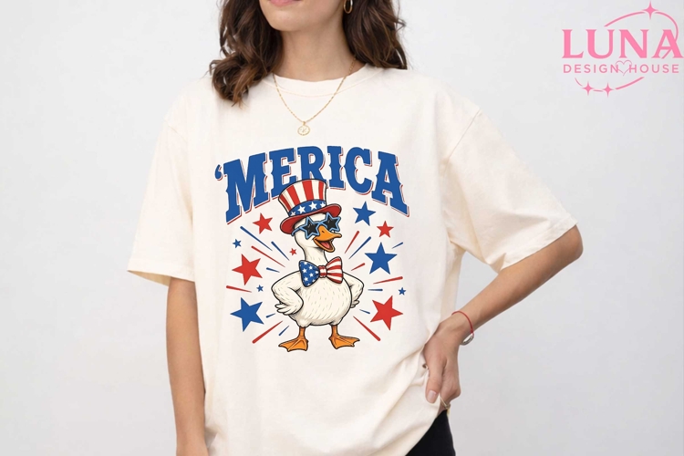 Merica Patriotic Duck PNG, 4th of July Duck Clipart, Funny