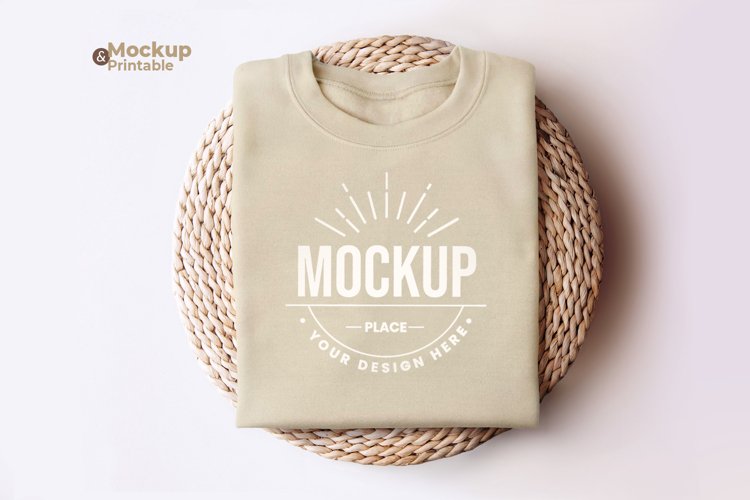 Folded Sand sweatshirt mockup No tag Printable Sublimation