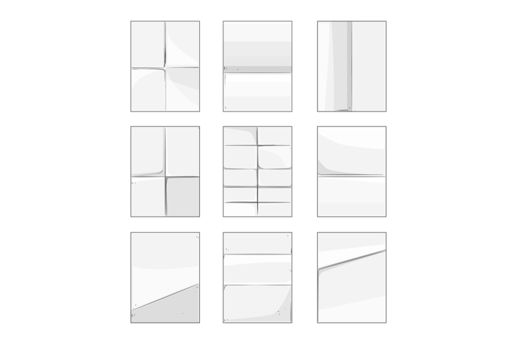 White paper sheets collection with various fold designs