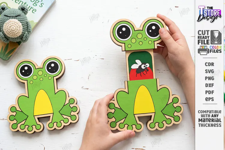 3D Folding Surprise Card Laser Cut | Wooden Frog Sliding SVG