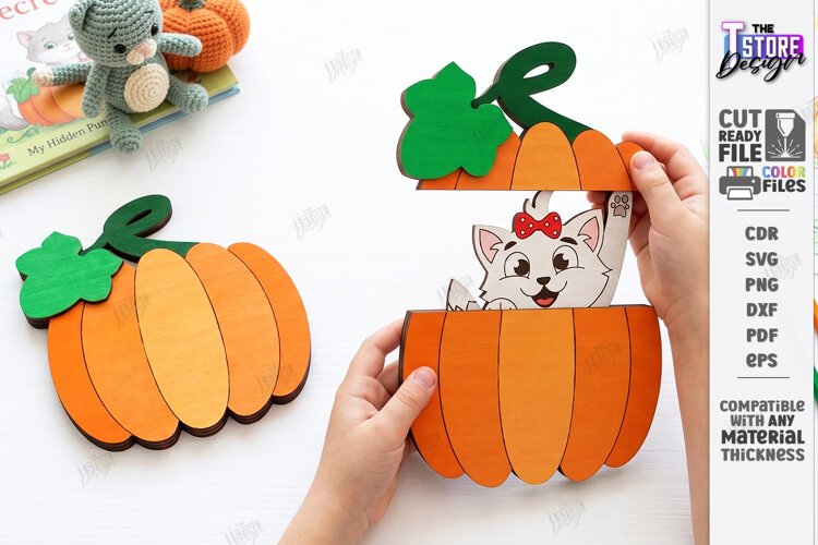 3D Folding Surprise Card Laser Cut | Wooden Cat Sliding SVG example image 1