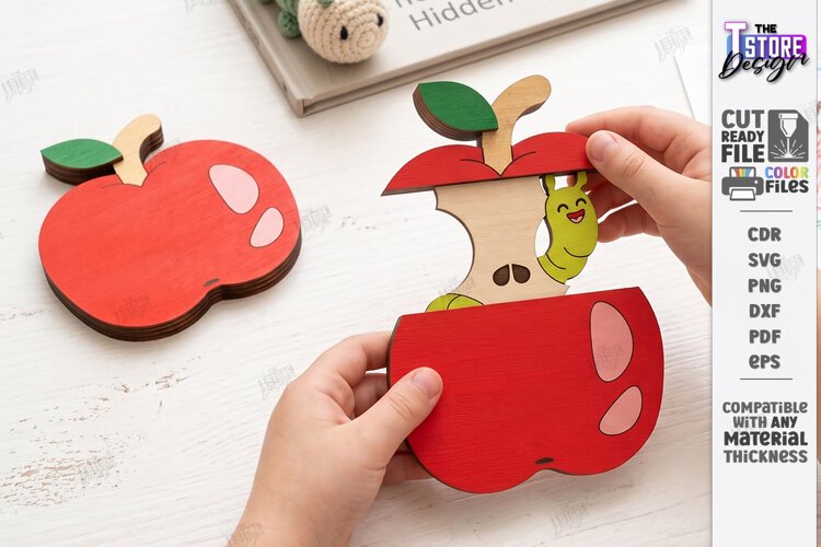 3D Folding Surprise Card Laser Cut | Wooden Worm Sliding SVG example image 1