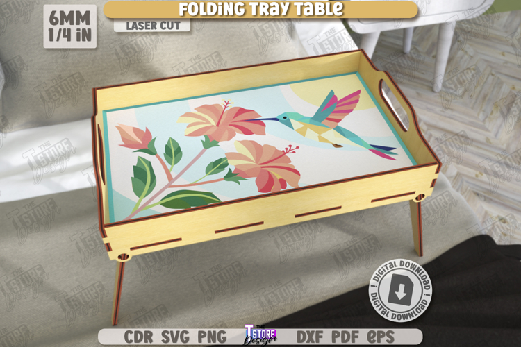 Folding Tray Table Laser Cut | Breakfast Table with Handles