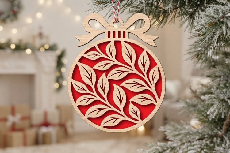 Foliage Bauble Laser Cut Wood File, Christmas Ornament SVG example image 1