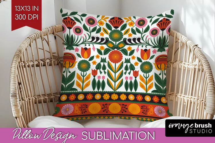 Folk Flowers Pillow Sublimation - Floral Folk Pillow Cover