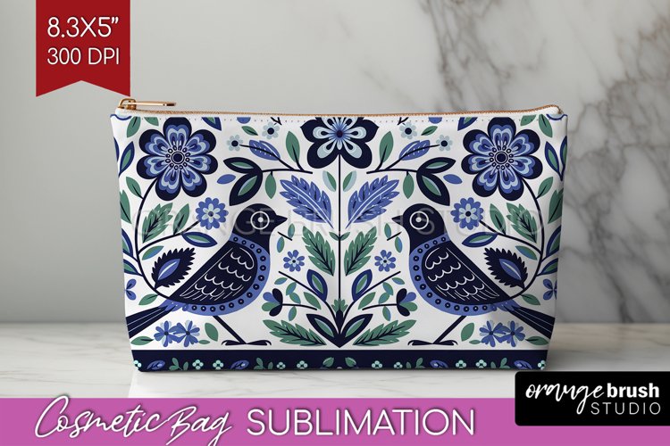 Folk Flowers Cosmetic Bag - Floral Folk Makeup Bag PNG example image 1