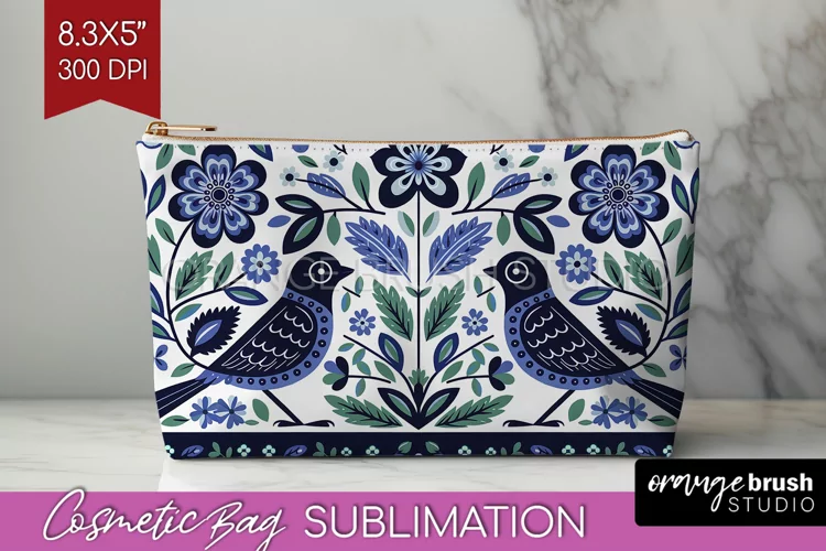 Folk Flowers Cosmetic Bag - Floral Folk Makeup Bag PNG