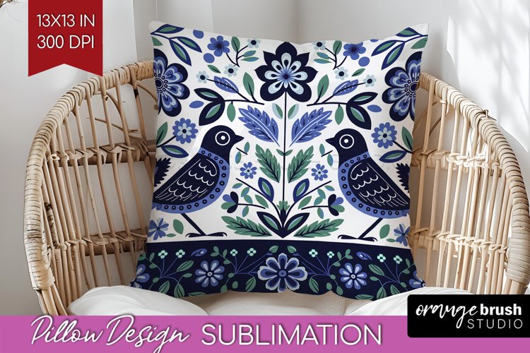 Folk Flowers Pillow Sublimation - Floral Folk Pillow Cover example image 1