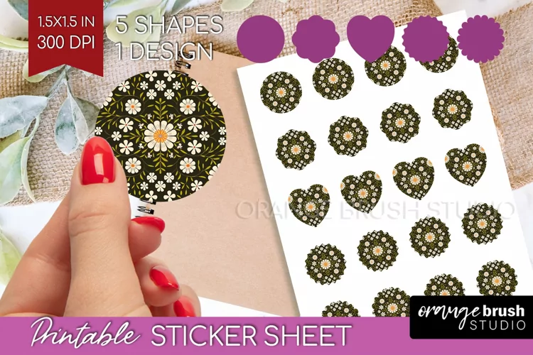 Folk Flowers Round Sticker - Floral Folk Printable Sticker