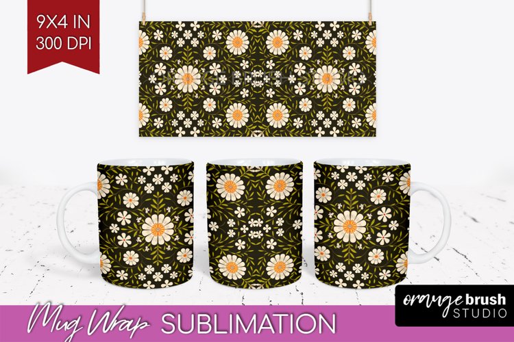 Folk Flowers Mug Wrap - Floral Folk Mug PNG Sublimation