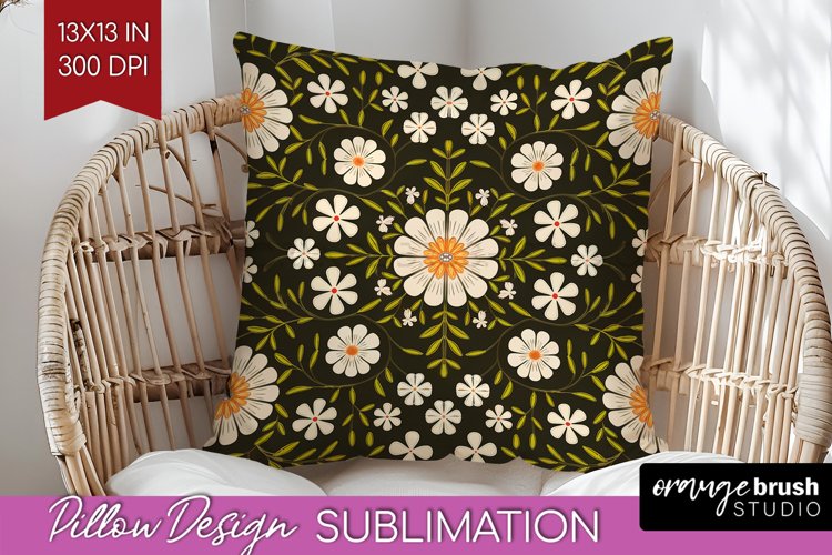 Folk Flowers Pillow Sublimation - Floral Folk Pillow Cover example image 1