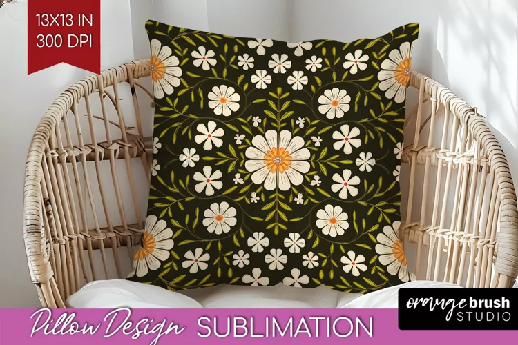 Folk Flowers Pillow Sublimation - Floral Folk Pillow Cover
