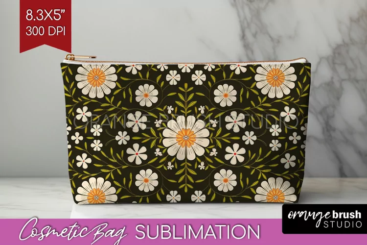 Folk Flowers Cosmetic Bag - Floral Folk Makeup Bag PNG