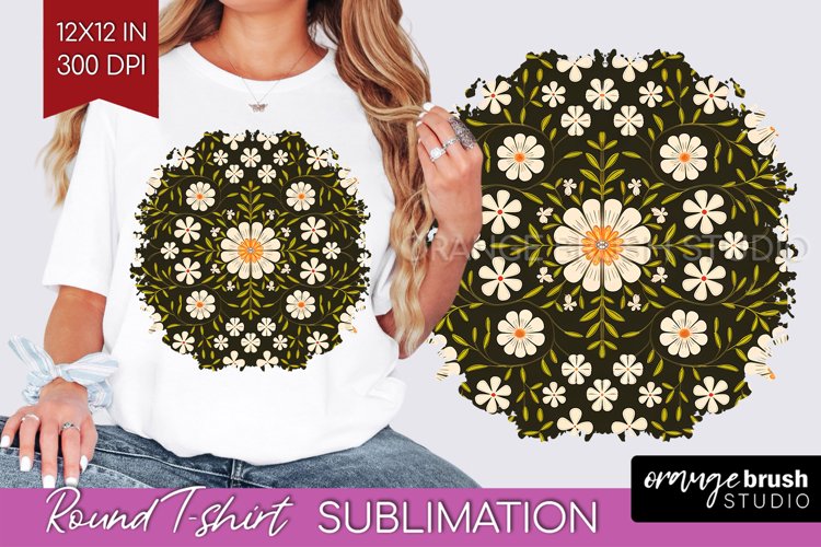 Folk Flowers Round Tshirt Background - Floral Folk PNG
