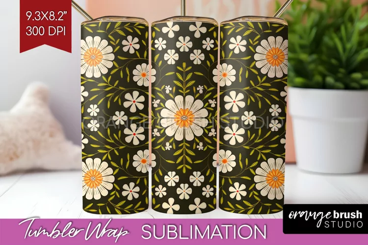 Folk Flowers Tumbler Wrap - Floral Folk Tumbler PNG