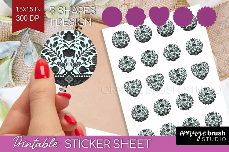 Folk Flowers Round Sticker - Floral Folk Printable Sticker