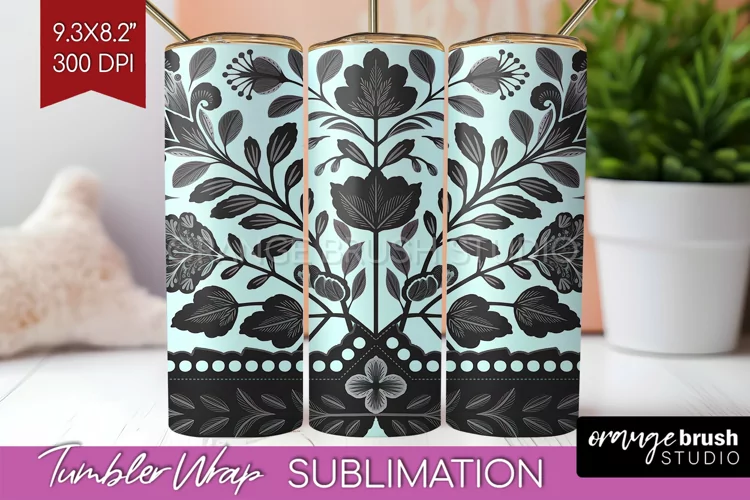 Folk Flowers Tumbler Wrap - Floral Folk Tumbler PNG
