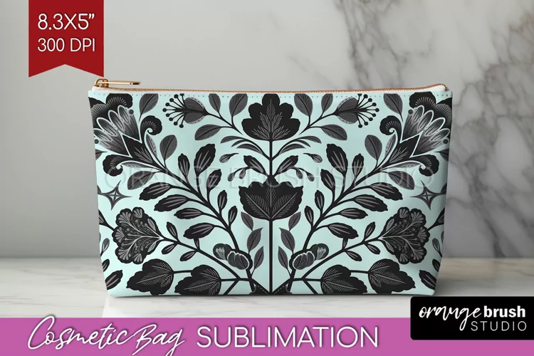 Folk Flowers Cosmetic Bag - Floral Folk Makeup Bag PNG