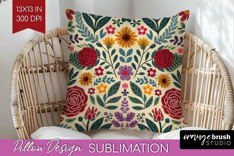 Folk Flowers Pillow Sublimation - Floral Folk Pillow Cover