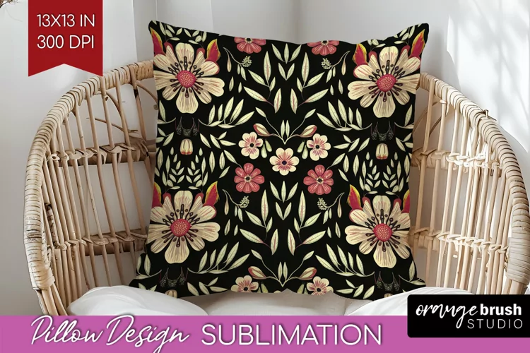 Folk Flowers Pillow Sublimation - Floral Folk Pillow Cover
