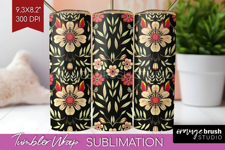 Folk Flowers Tumbler Wrap - Floral Folk Tumbler PNG