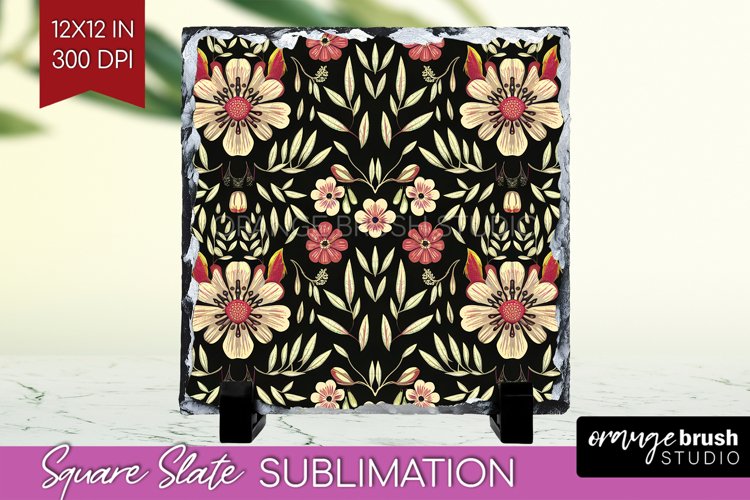 Folk Flowers Slate PNG - Floral Folk Square Slate