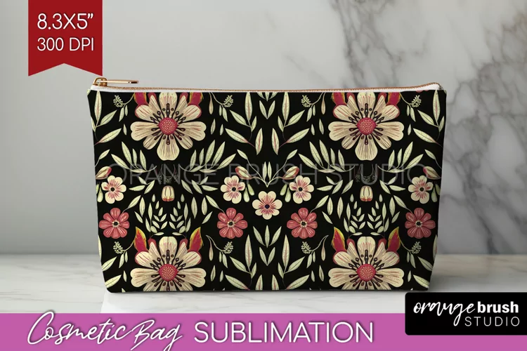 Folk Flowers Cosmetic Bag - Floral Folk Makeup Bag PNG